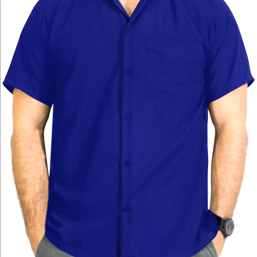 LA LEELA Men's Beach Hawaiian casual Aloha Button Down Short Sleeve shirt Blue